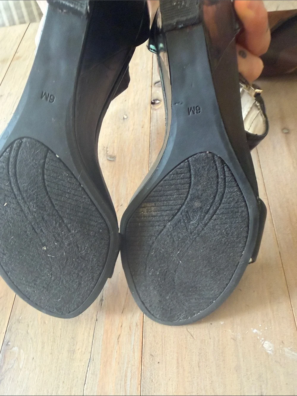Marc Fisher Black Ankle-Strap Open-Toe Heels